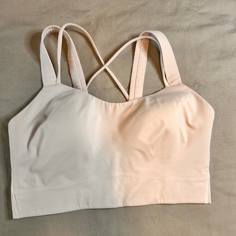 Lululemon Like a Cloud Longline Bra White Strappy Yoga Bra Size L XL